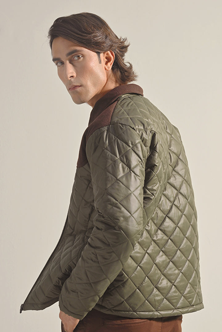 Quilted Puffer Jacket - Olive Green - Mendeez