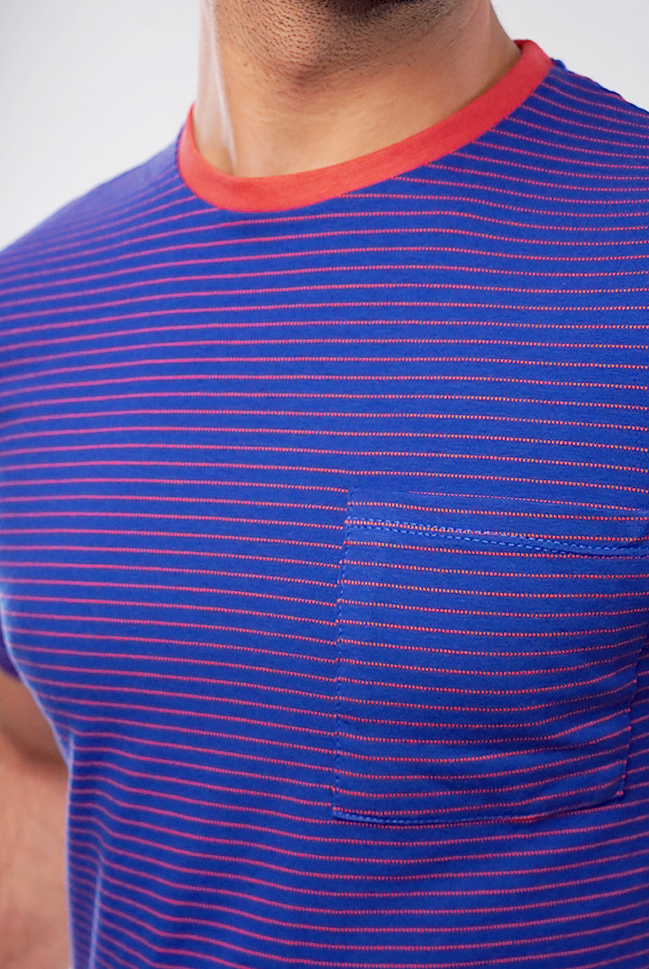 Striped Pocket T-Shirt - Blue & Orange - Mendeez