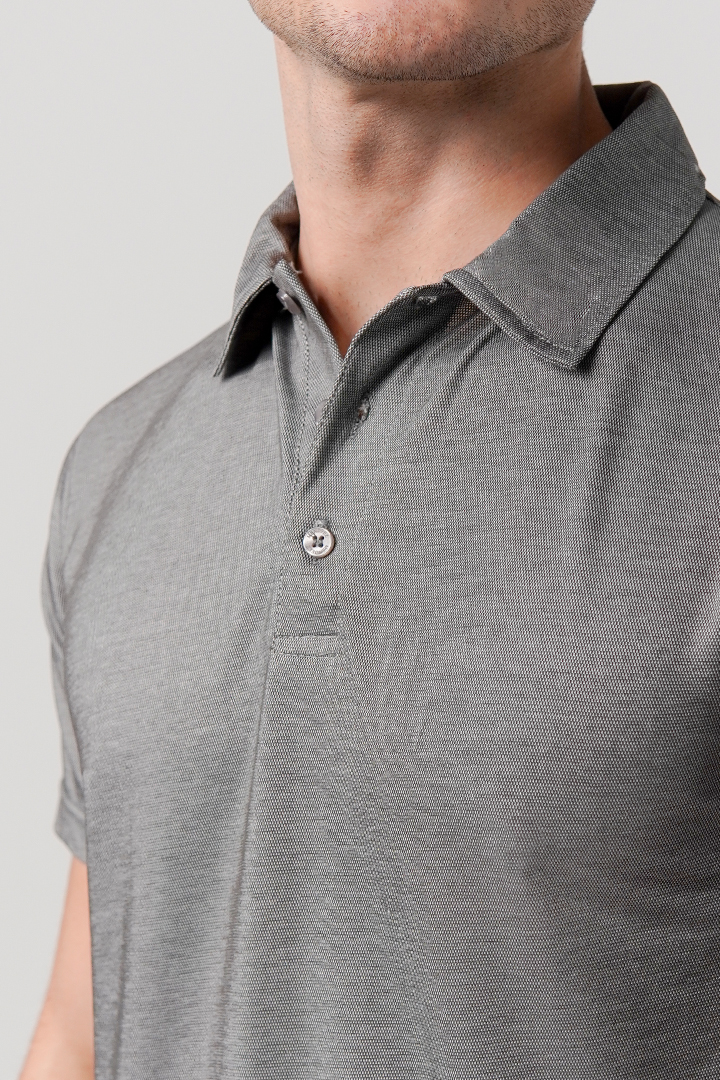 Textured Lycra Polo Shirt - Grey - Mendeez