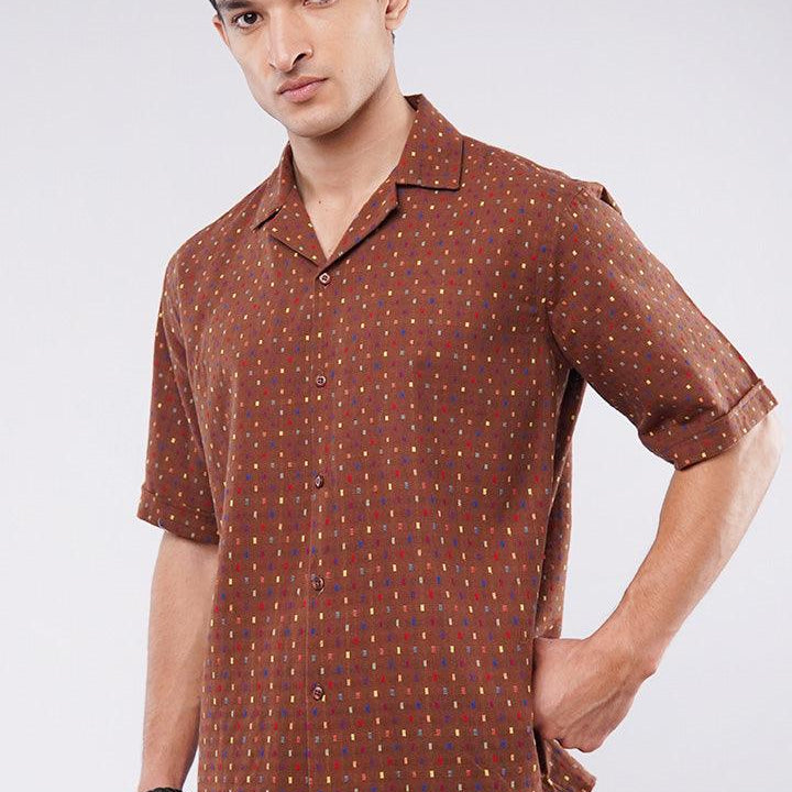 Polka Dots Cuban Shirt - Brown - Mendeez