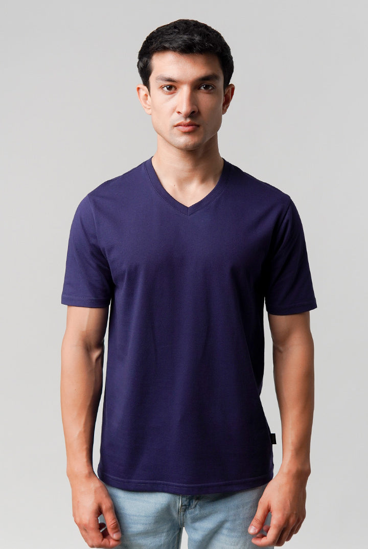 Regular Fit V-Neck T-Shirt - Navy Blue - Mendeez