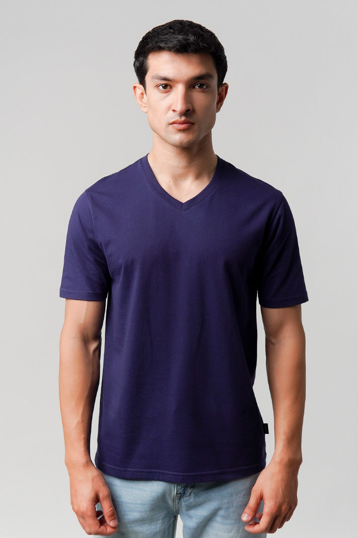 Regular Fit V-Neck T-Shirt - Navy Blue - Mendeez