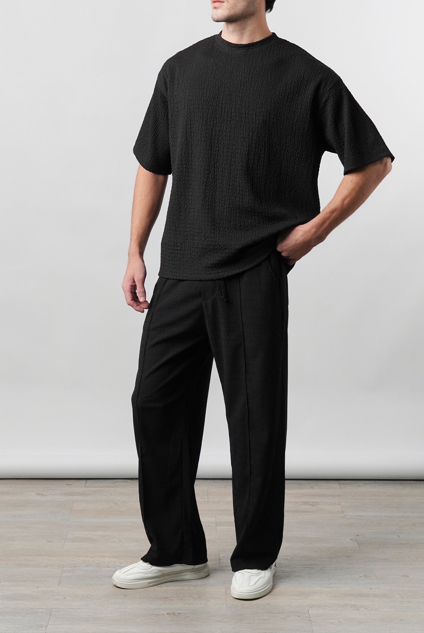 Textured Pintex Trouser - Black - Mendeez
