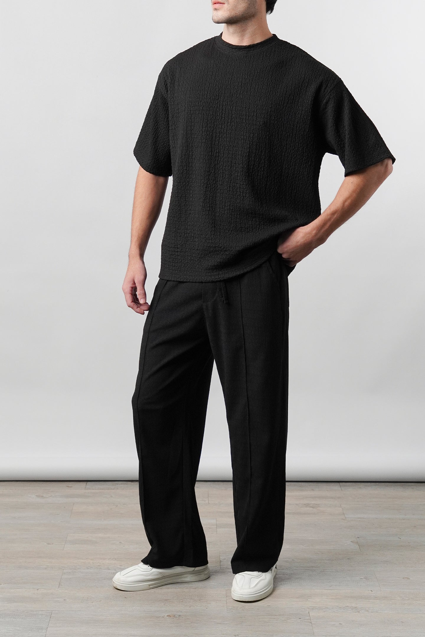 Textured Pintex Trouser - Black - Mendeez