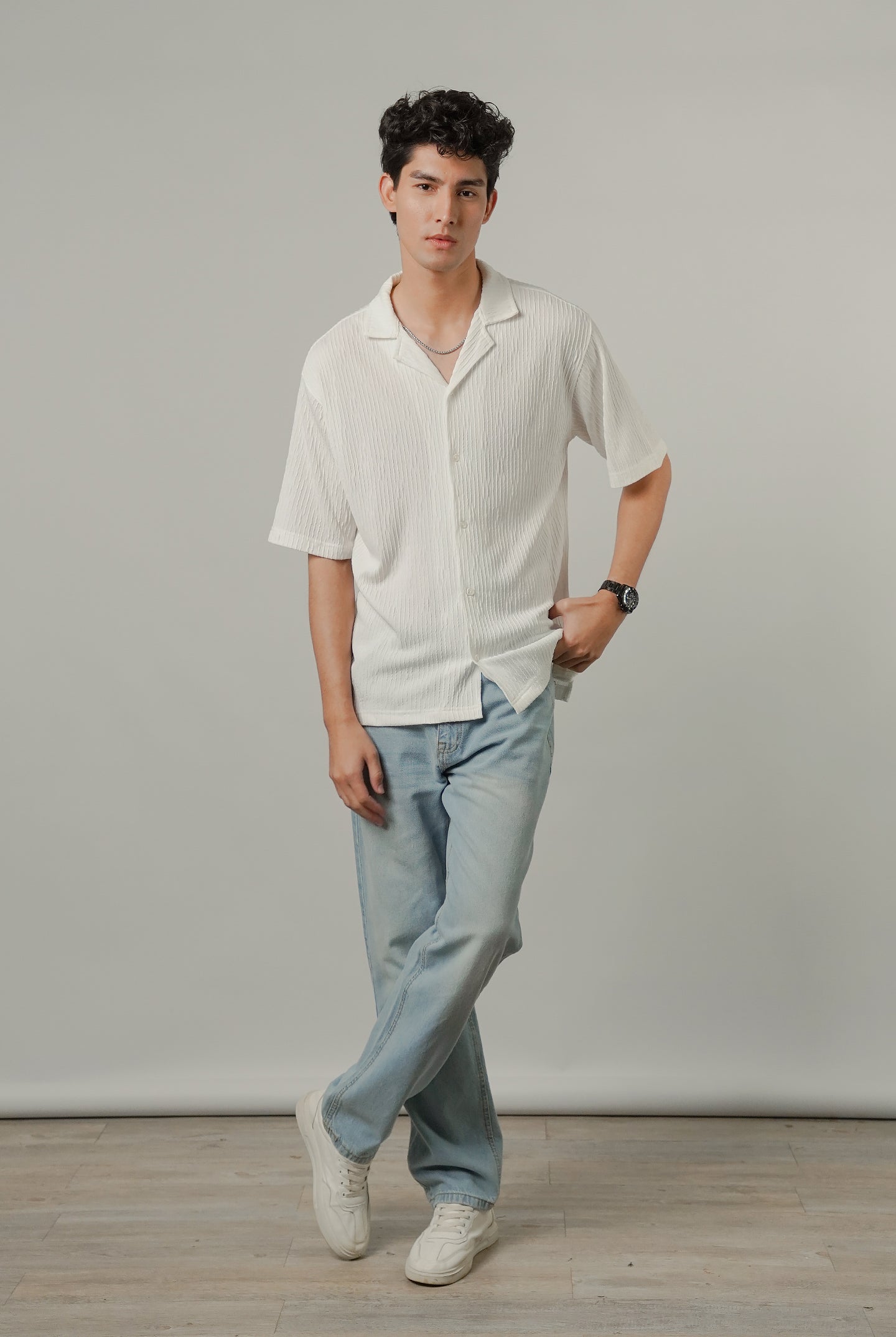 Textured Cuban Shirt - White - Mendeez