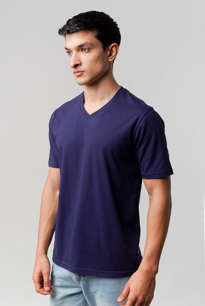 Regular Fit V-Neck T-Shirt - Navy Blue - Mendeez