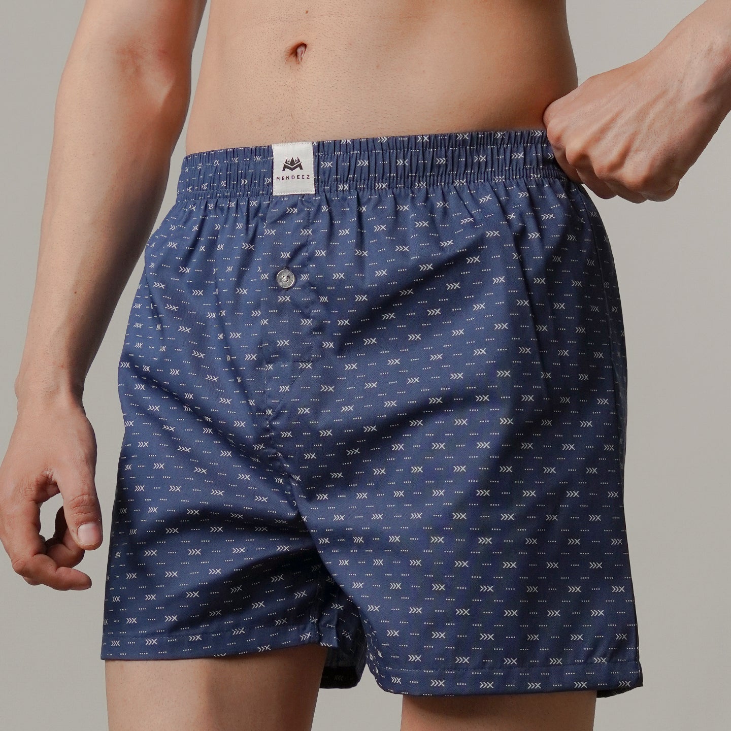 Printed Woven Boxer Shorts - Navy Blue - Mendeez