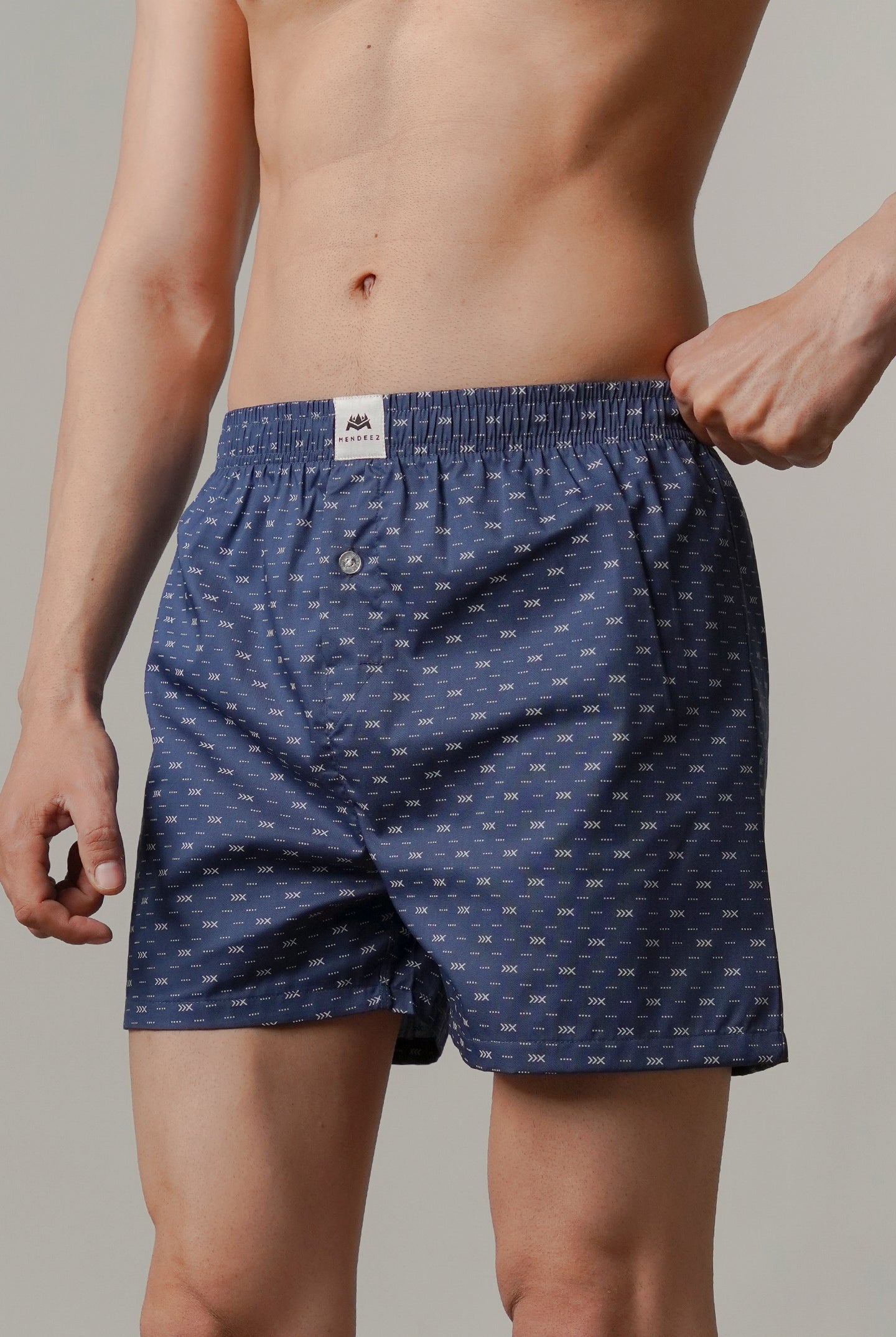 Printed Woven Boxer Shorts - Navy Blue - Mendeez