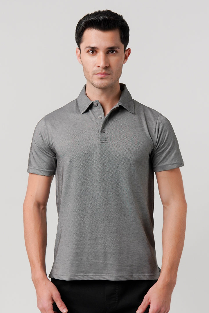 Textured Lycra Polo Shirt - Grey - Mendeez