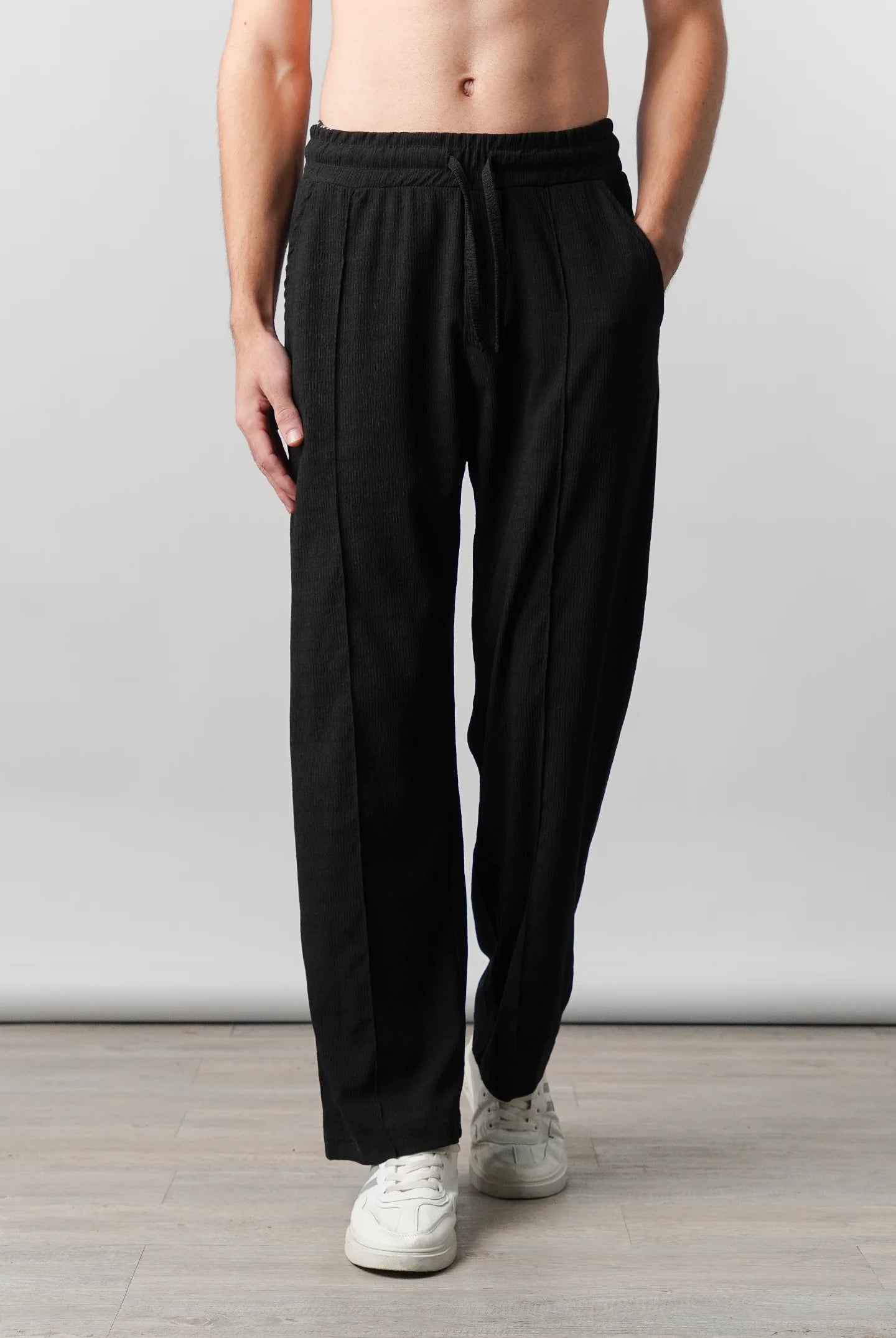 Textured Pintex Trouser - Black - Mendeez