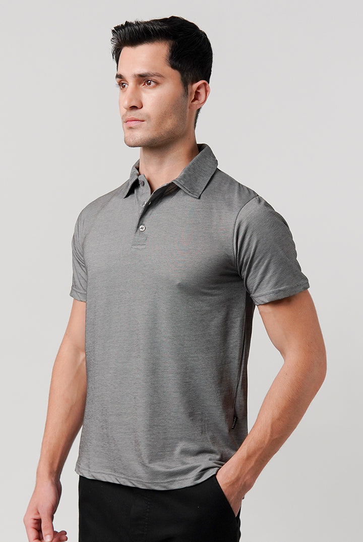 Textured Lycra Polo Shirt - Grey - Mendeez
