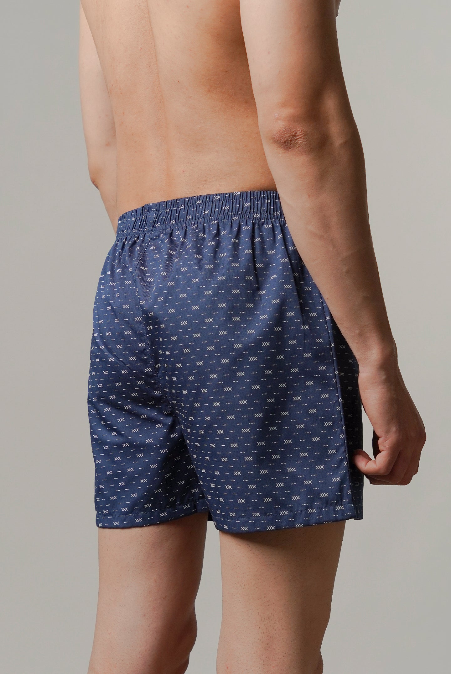 Printed Woven Boxer Shorts - Navy Blue - Mendeez