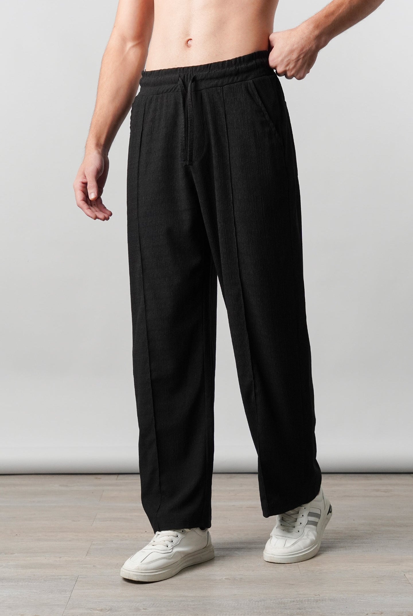 Textured Pintex Trouser - Black - Mendeez