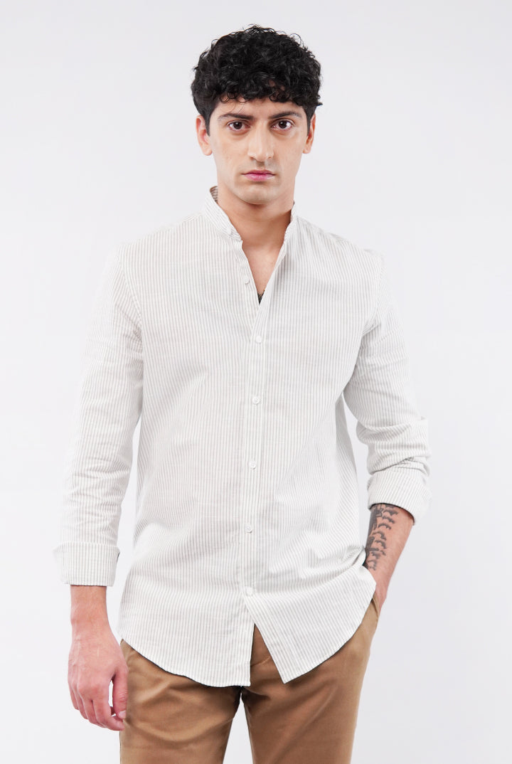 Striped Linen Shirt - Cream - Mendeez