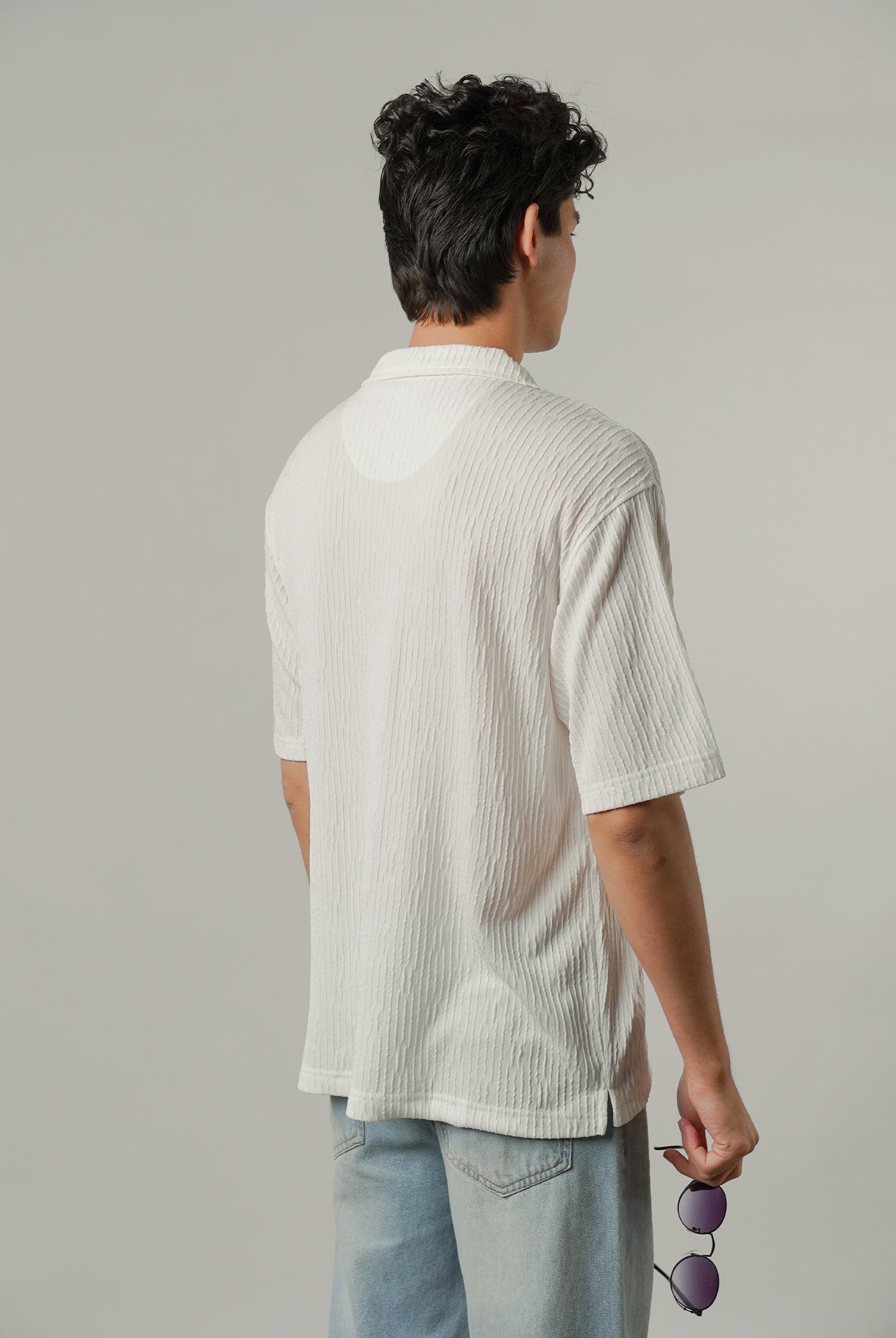 Textured Cuban Shirt - White - Mendeez