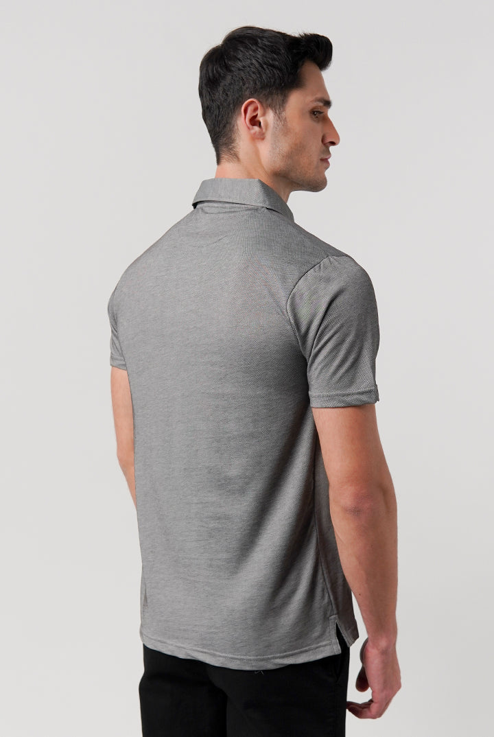 Textured Lycra Polo Shirt - Grey - Mendeez