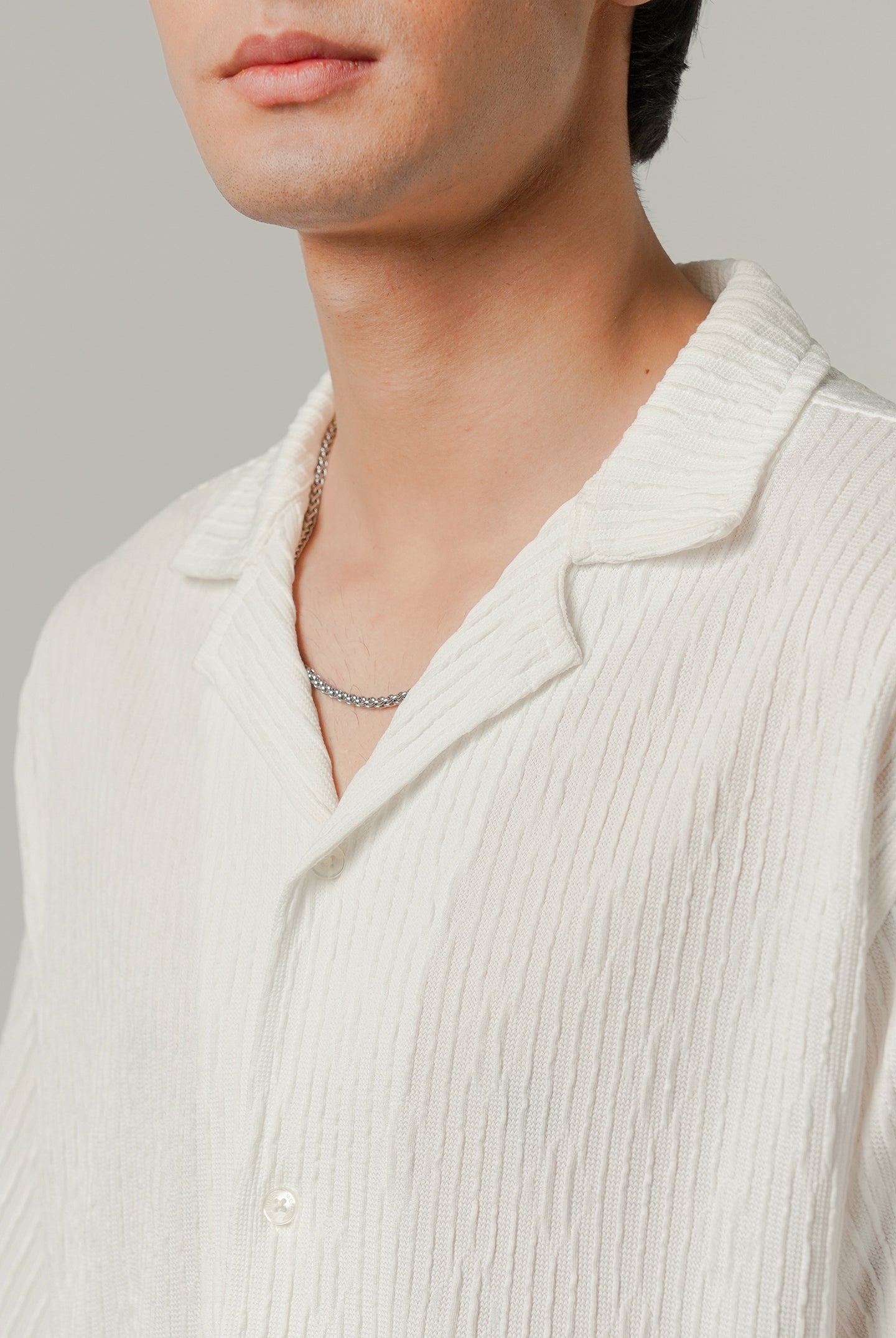 Textured Cuban Shirt - White - Mendeez