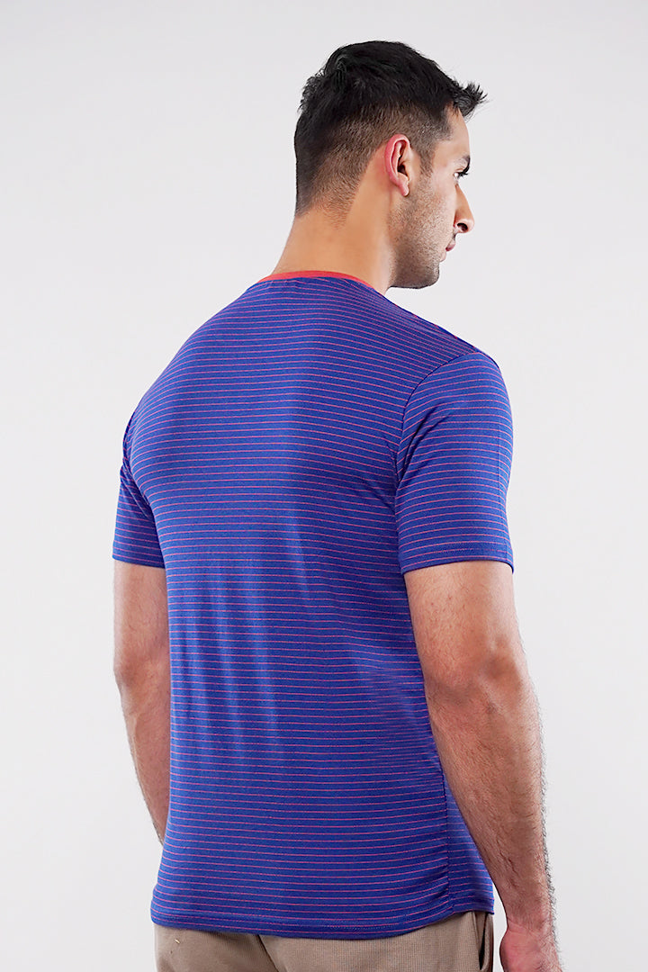 Striped Pocket T-Shirt - Blue & Orange - Mendeez