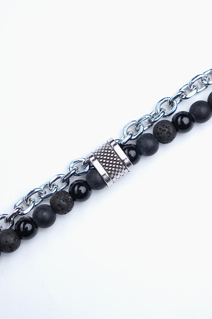 Multi-Layer Silver Chain and Textured Bead Bracelet - Mendeez