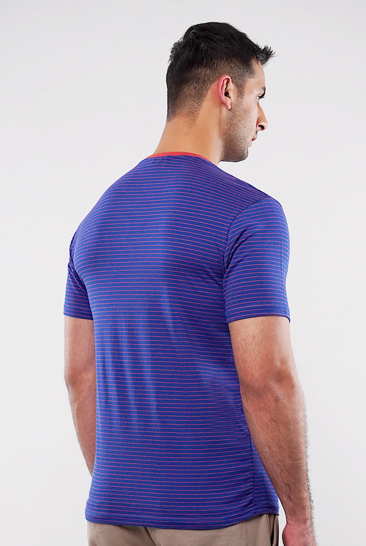 Striped Pocket T-Shirt - Blue & Orange - Mendeez