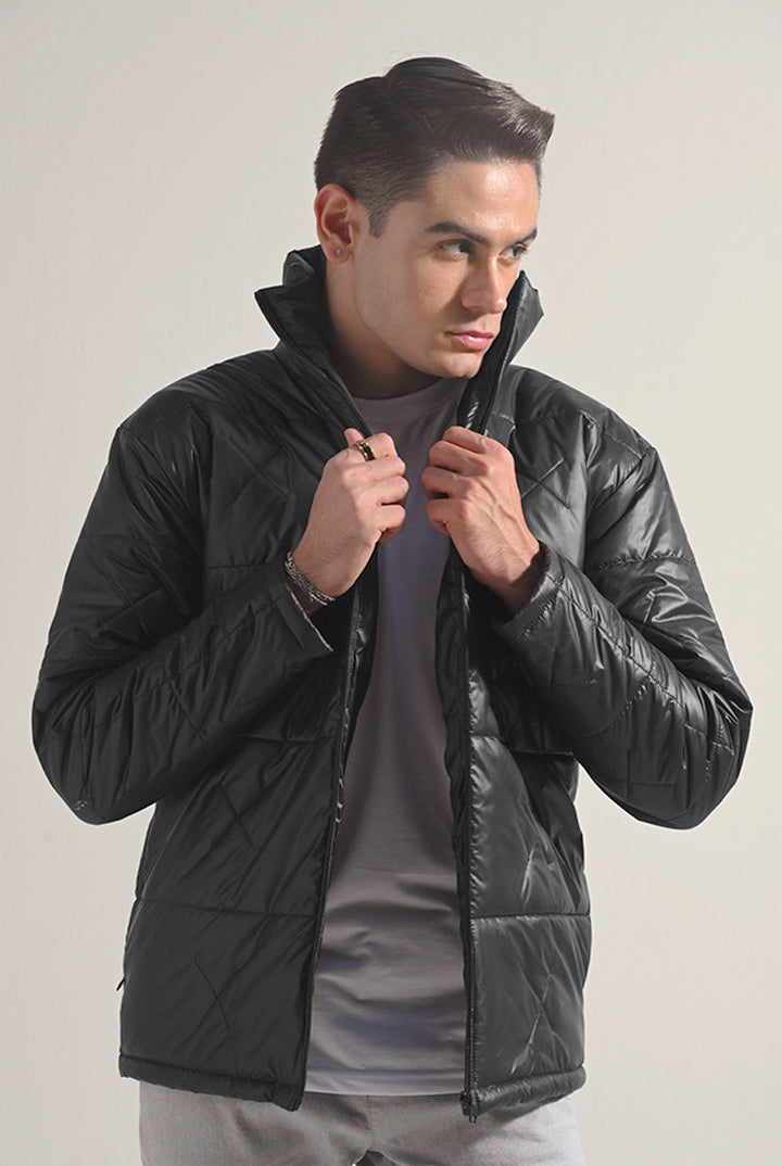 Quilted Puffer Jacket - Black - Mendeez