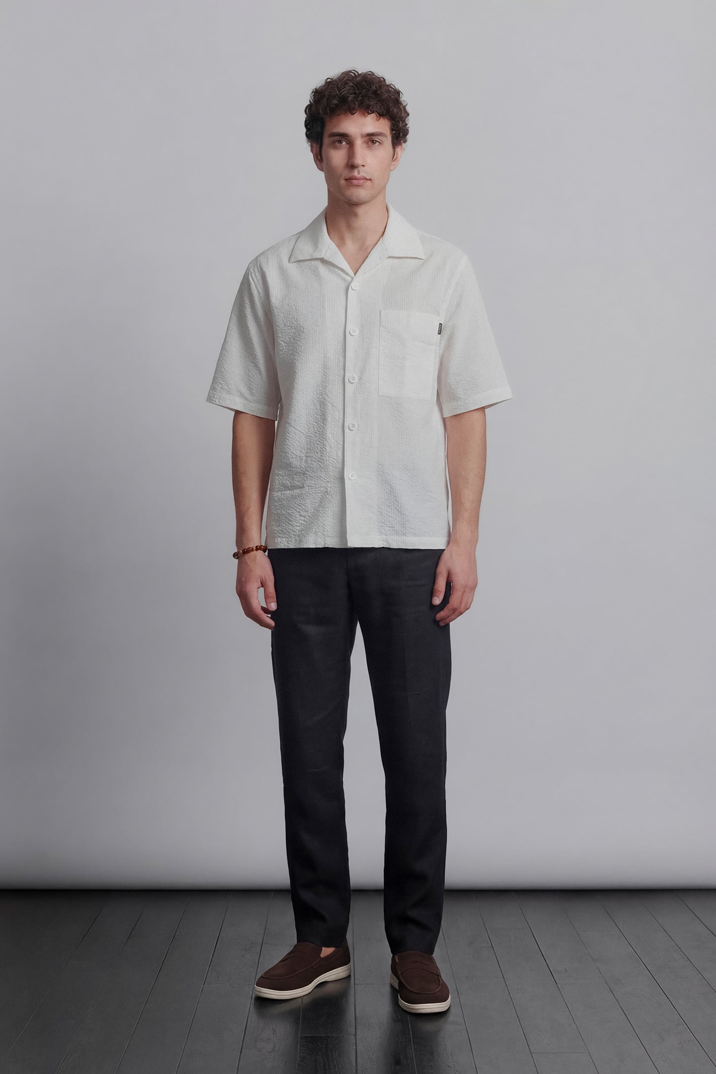 Seersucker Half Sleeves Shirt - Ivory - Mendeez
