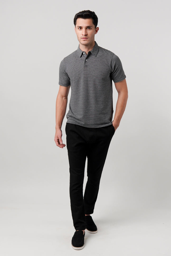 Striped Polo Shirt - Monochrome - Mendeez