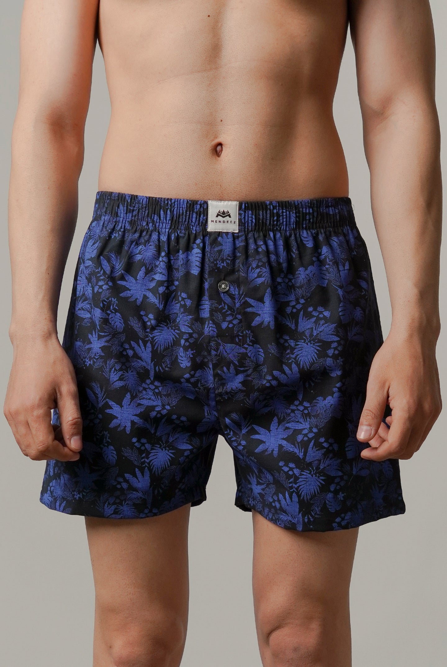 Printed Woven Boxer Shorts - Navy Blue - Mendeez