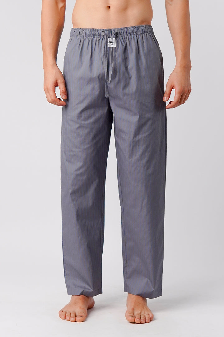 Striped Woven Pajamas - Dark Grey & Blue - Mendeez