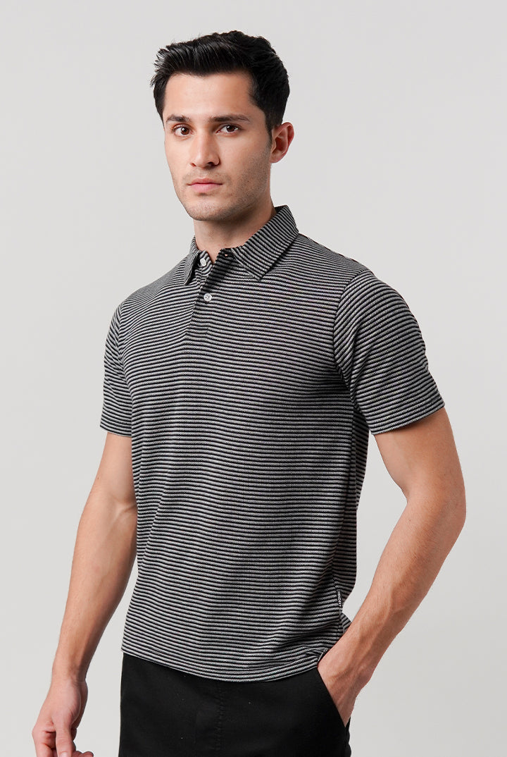 Striped Polo Shirt - Monochrome - Mendeez
