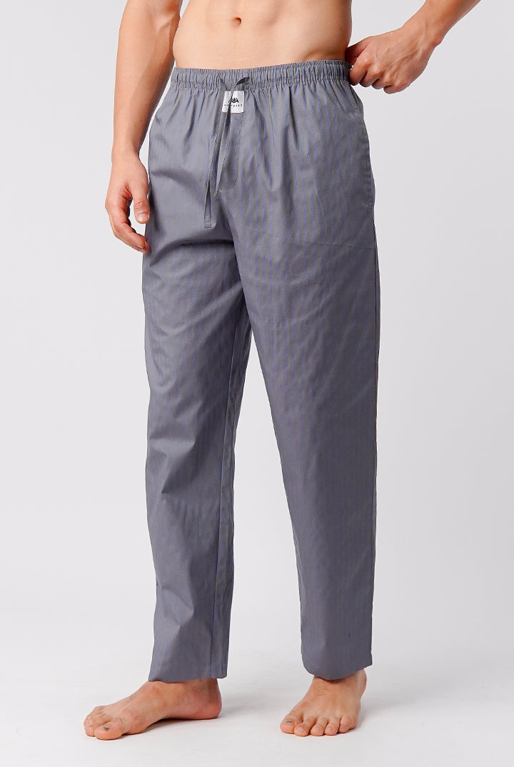 Striped Woven Pajamas - Dark Grey & Blue - Mendeez