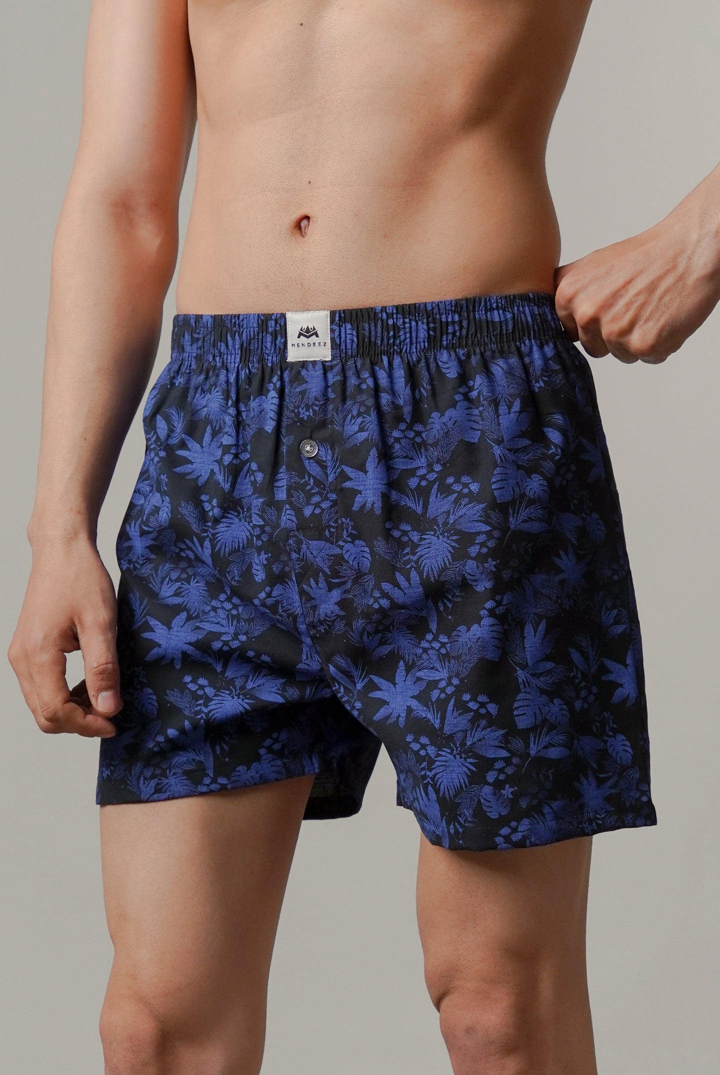 Printed Woven Boxer Shorts - Navy Blue - Mendeez