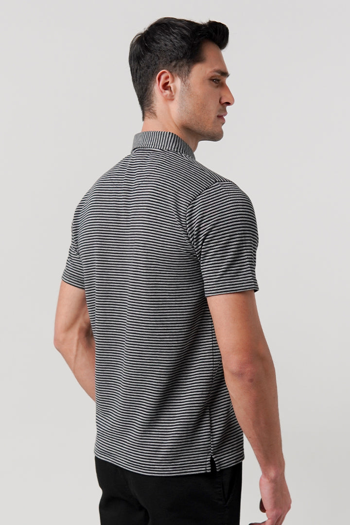 Striped Polo Shirt - Monochrome - Mendeez