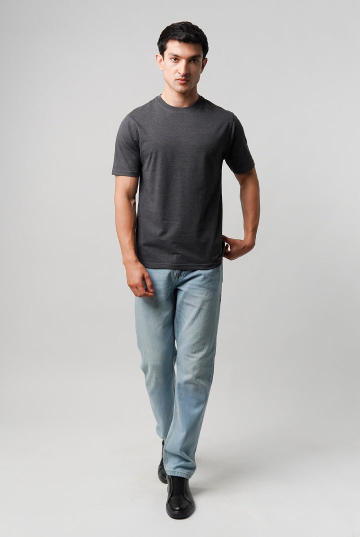 Regular Fit Crew Neck T-Shirt - Charcoal Grey - Mendeez