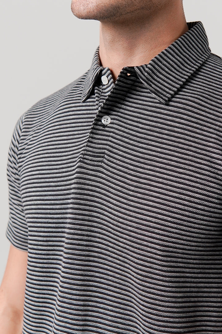 Striped Polo Shirt - Monochrome - Mendeez