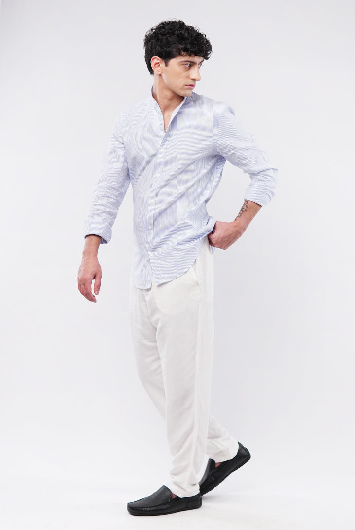 Striped Linen Shirt - Blue & White - Mendeez