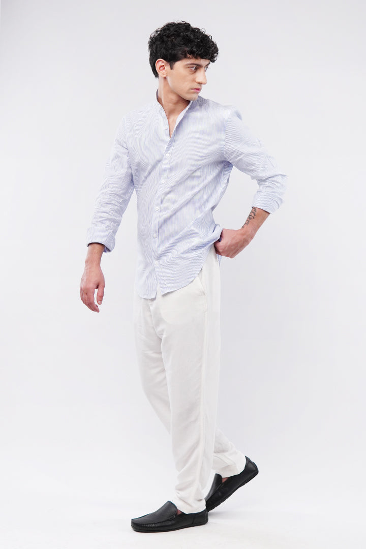 Striped Linen Shirt - Blue & White - Mendeez
