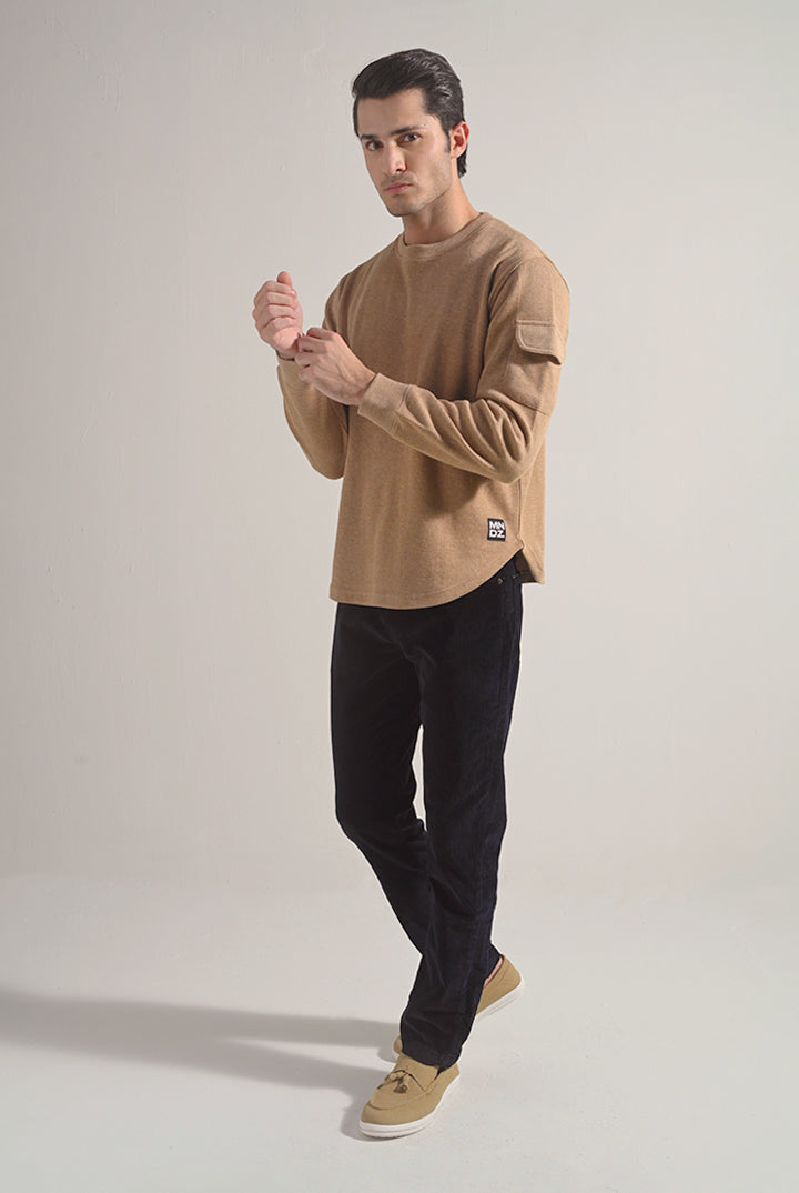 Textured Sweatshirt - Brown - Mendeez