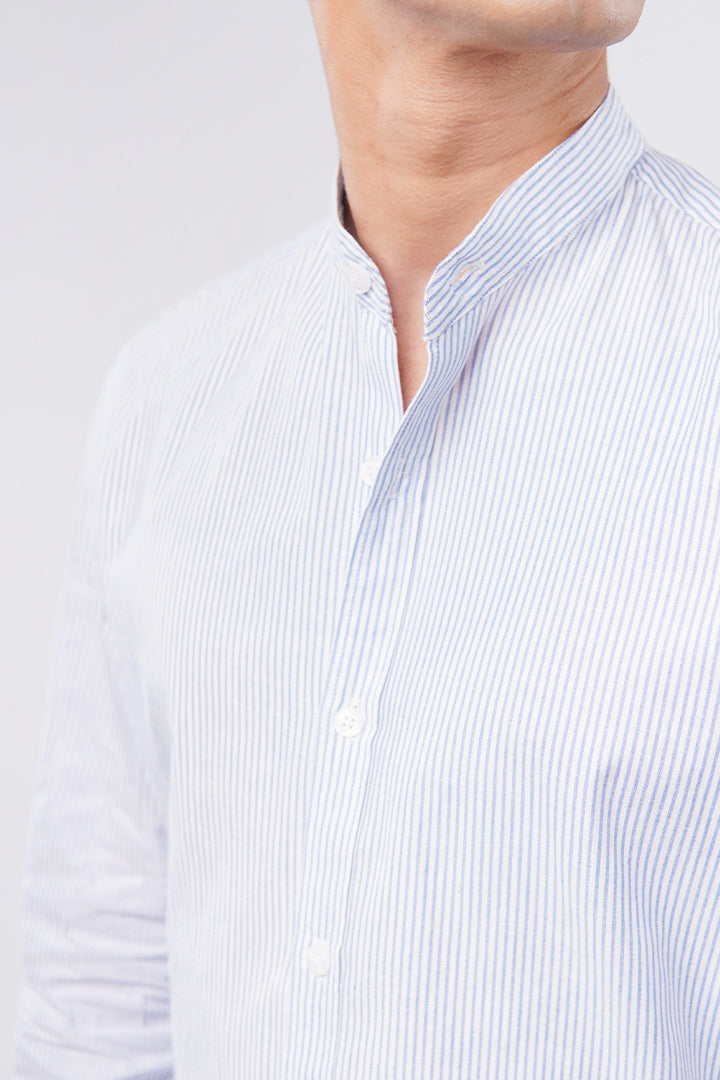 Striped Linen Shirt - Blue & White - Mendeez