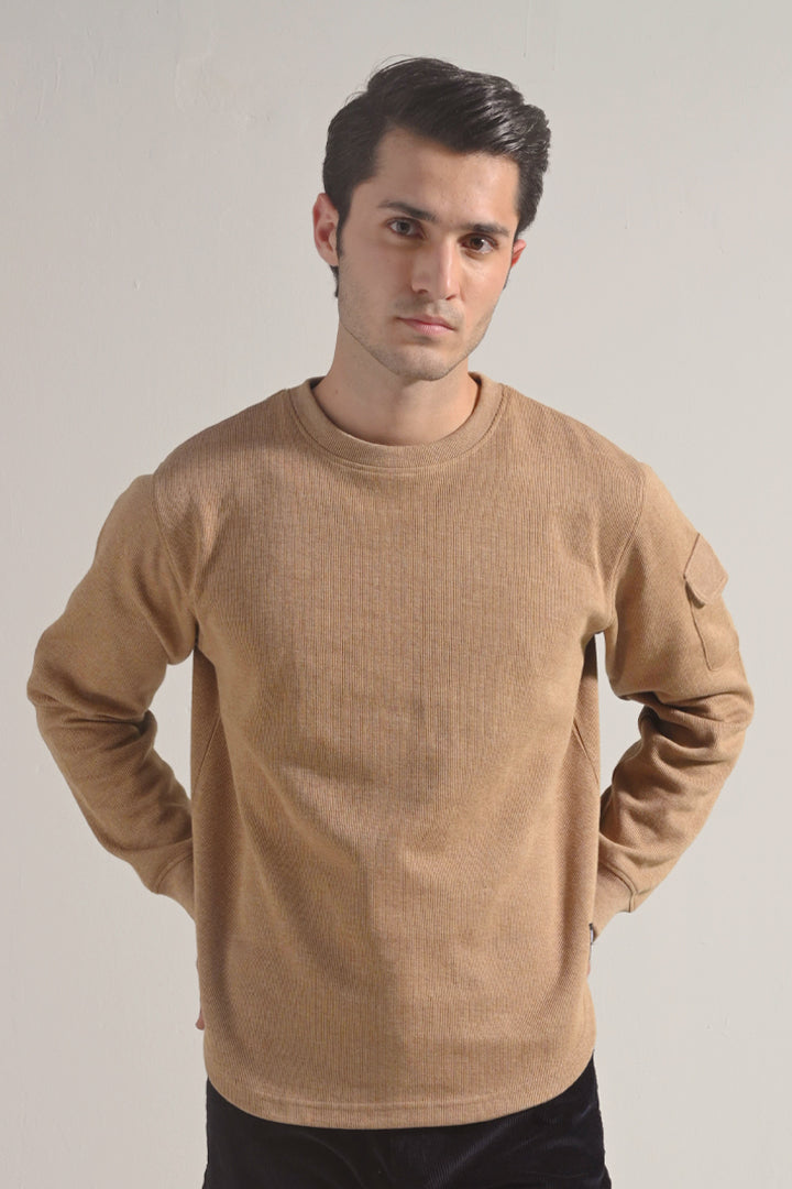 Textured Sweatshirt - Brown - Mendeez