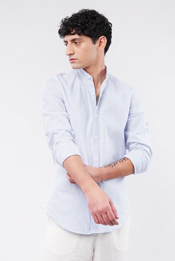 Striped Linen Shirt - Blue & White - Mendeez