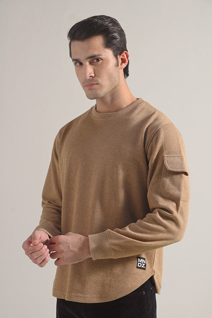 Textured Sweatshirt - Brown - Mendeez