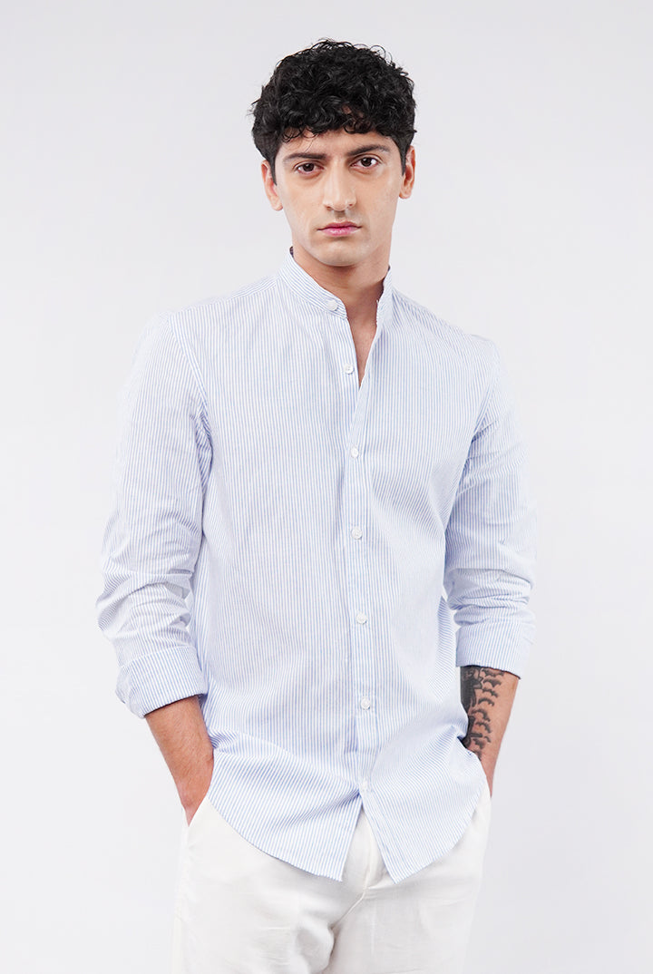 Striped Linen Shirt - Blue & White - Mendeez