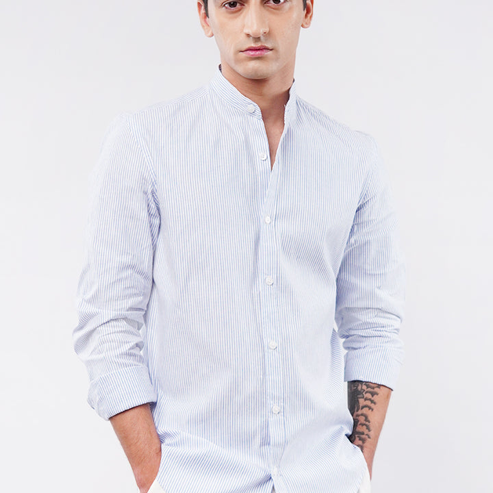 Striped Linen Shirt - Blue & White - Mendeez