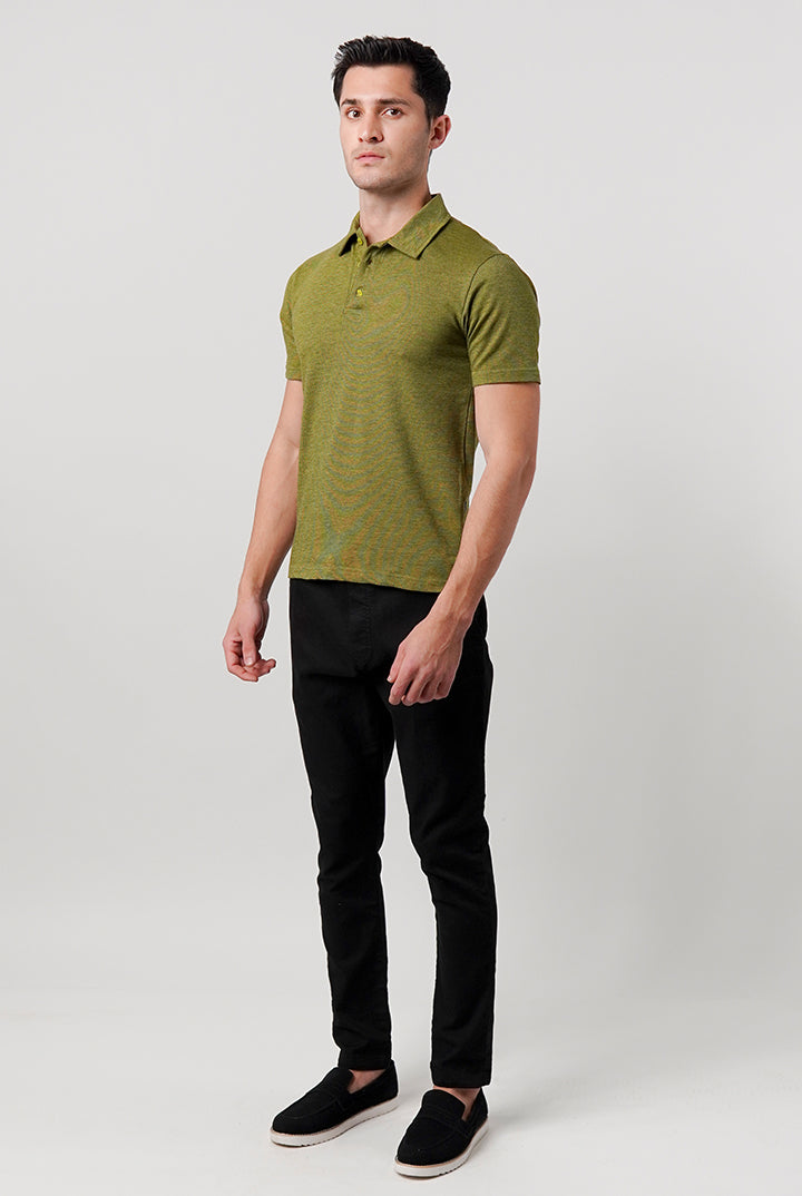 Textured Pique Polo Shirt - Moss Green - Mendeez