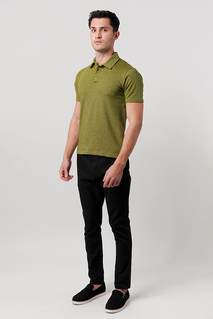 Textured Pique Polo Shirt - Moss Green - Mendeez