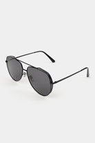 Double Bridge Round Sunglasses - Black - Mendeez