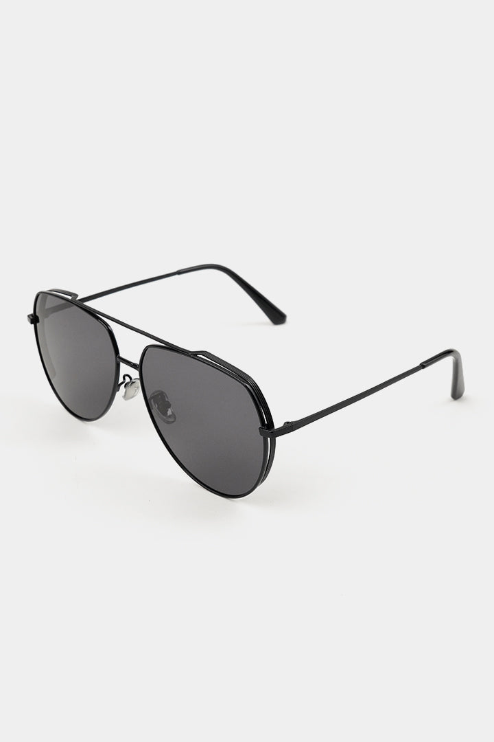 Double Bridge Round Sunglasses - Black - Mendeez
