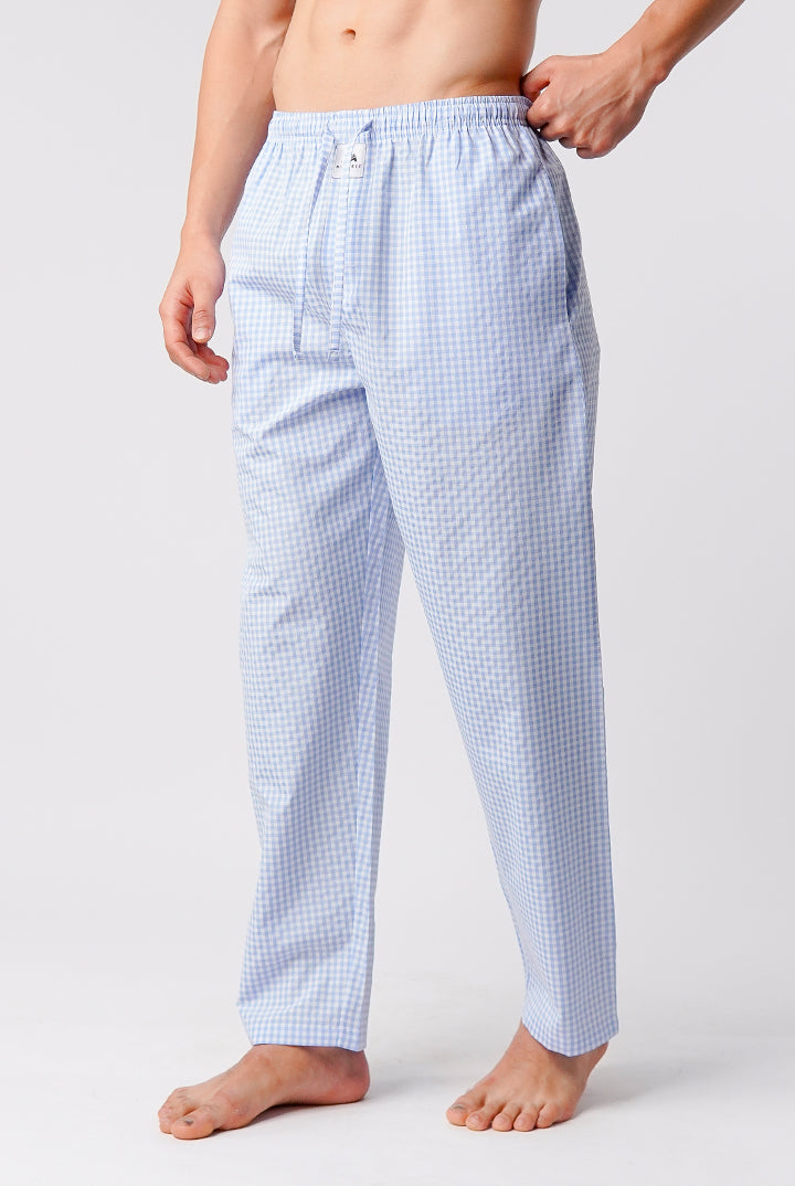 Check Woven Pajamas - Sky Blue & White - Mendeez
