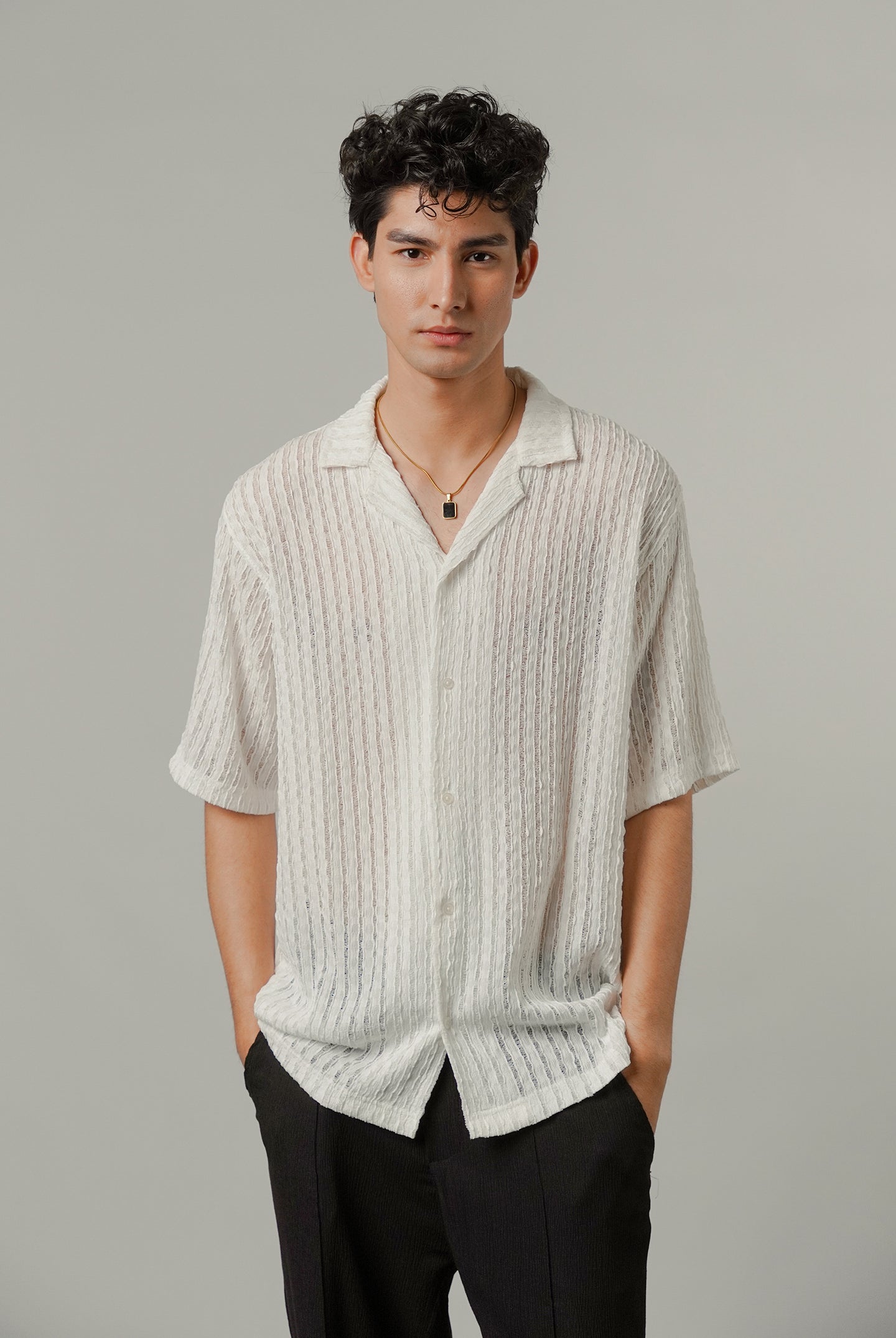 Burnout Cuban Shirt - White - Mendeez